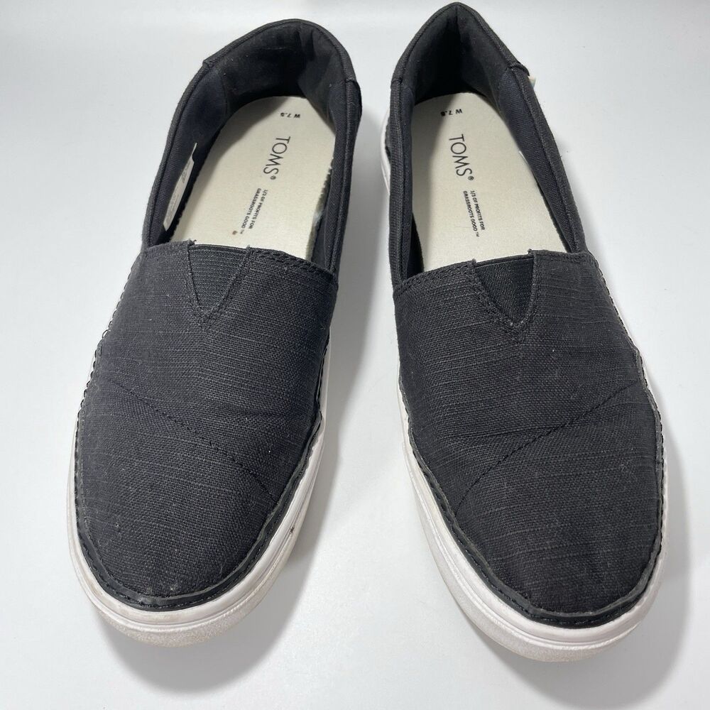 TOMS Parker Womens Platform Slip On Sneaker Flat Sz 7.5 Black